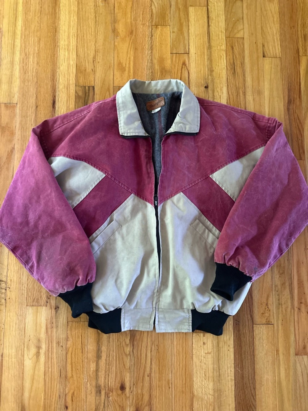 VINTAGE Wrangler Two-Tone Wine and Tan Bomber Jacket
